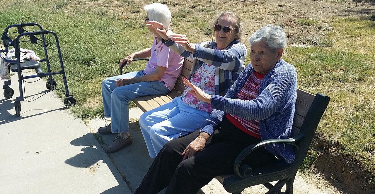 Elderly residents outdoor gathering